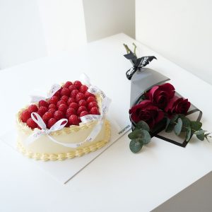 Heart Cake and Red Rose combo